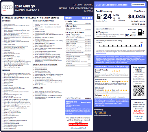 Vehicle history report preview
