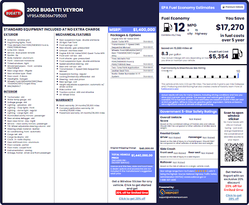 Vehicle history report preview