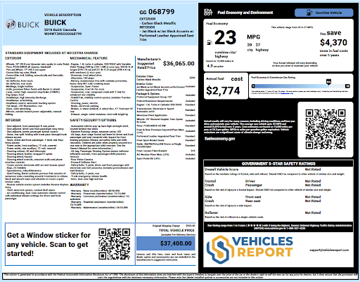 Vehicle history report preview