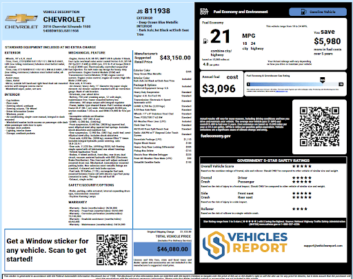 Vehicle history report preview