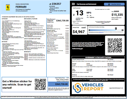 Vehicle history report preview
