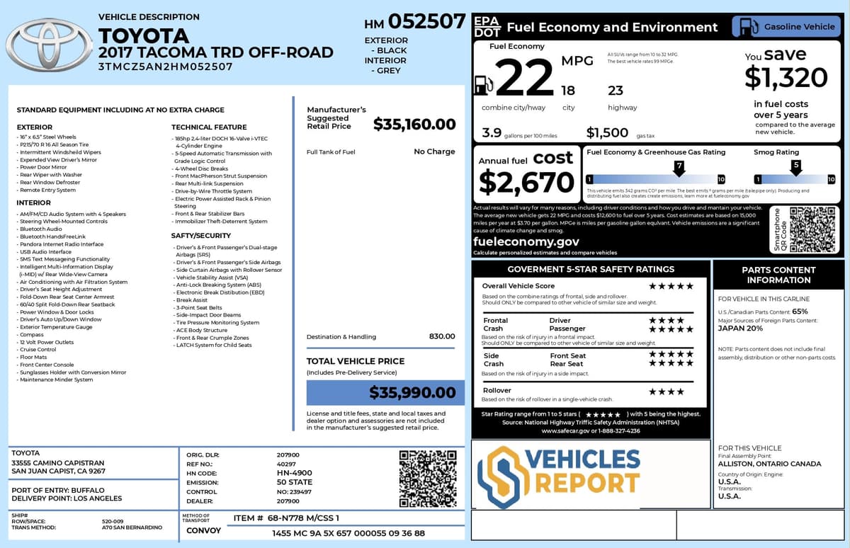 Vehicle history report preview