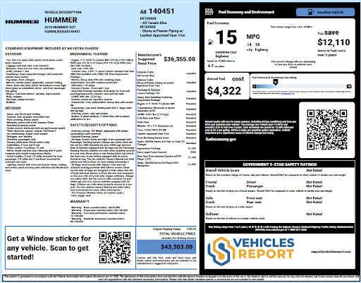 Vehicle history report preview