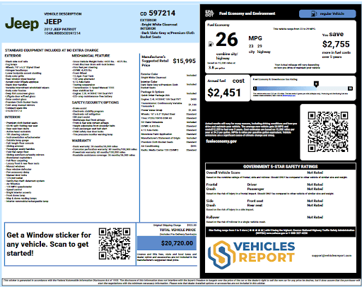 Vehicle history report preview