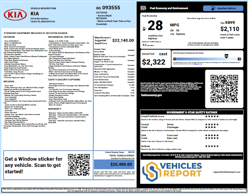 Vehicle history report preview