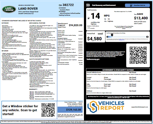 Vehicle history report preview
