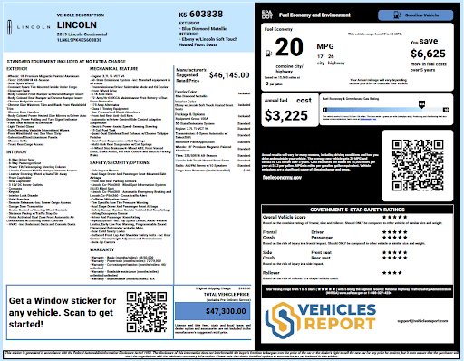 Vehicle history report preview