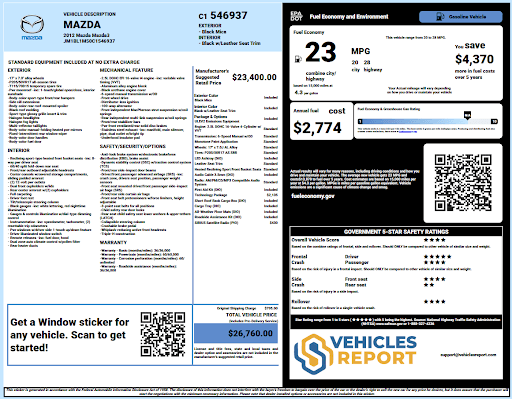 Vehicle history report preview