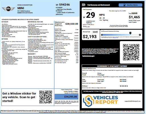 Vehicle history report preview