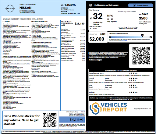 Vehicle history report preview