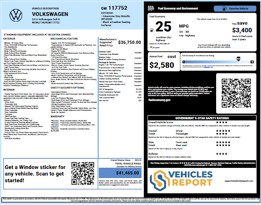 Vehicle history report preview
